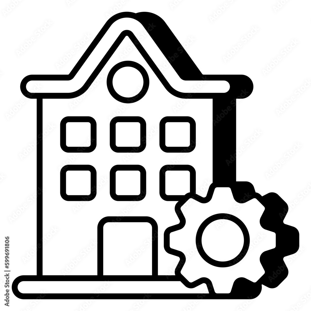 Conceptual linear design icon of building setting Conceptual linear design icon of building setting
