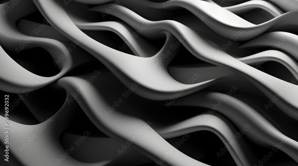 Obraz premium Black & White muscular fiber, Abstract 3D Geometrical background. Generative IA.