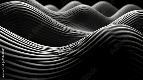 Black & White muscular fiber, Abstract 3D Geometrical background. Generative IA.