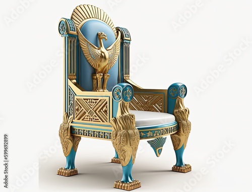 Luxury egyptian throne armchair with golden sphinx isolated on a white background. Generative ai ancient luxury chair