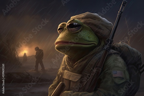 Frog in military uniform. Frog as a soldier