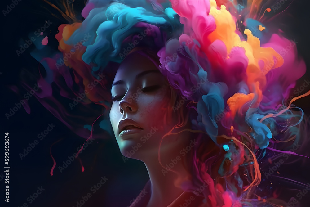 Magical colorful smoke coming out of a woman. Concept background. Magical colorful smoke coming out of a woman. Concept background.