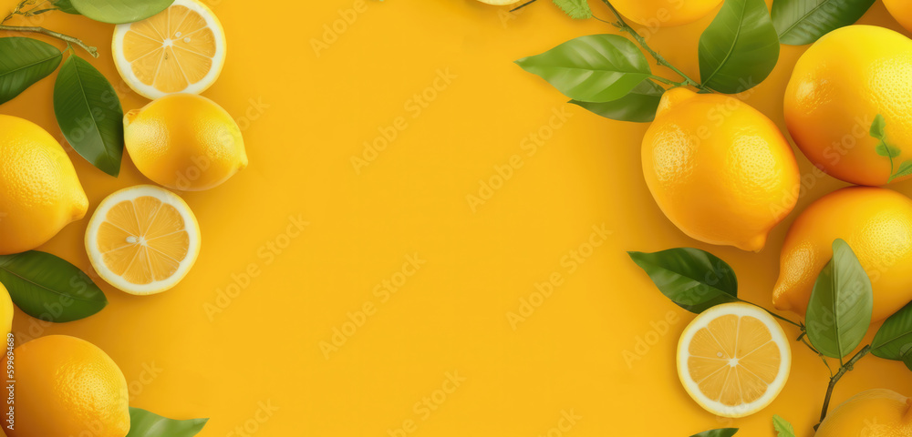 Lemons on Yellow Background created with Generative AI Technology, ai, generative Lemons on Yellow Background created with Generative AI Technology, ai, generative