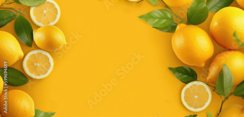 Lemons on Yellow Background created with Generative AI Technology, ai, generative
