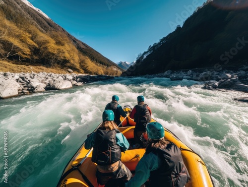 friends rafting down a thrilling river, generative ai