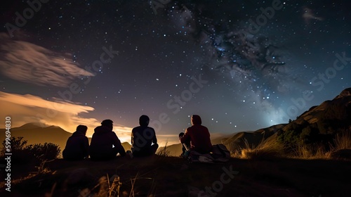 group of friends star gazing in a remote wilderness, generative ai © Perfect PNG