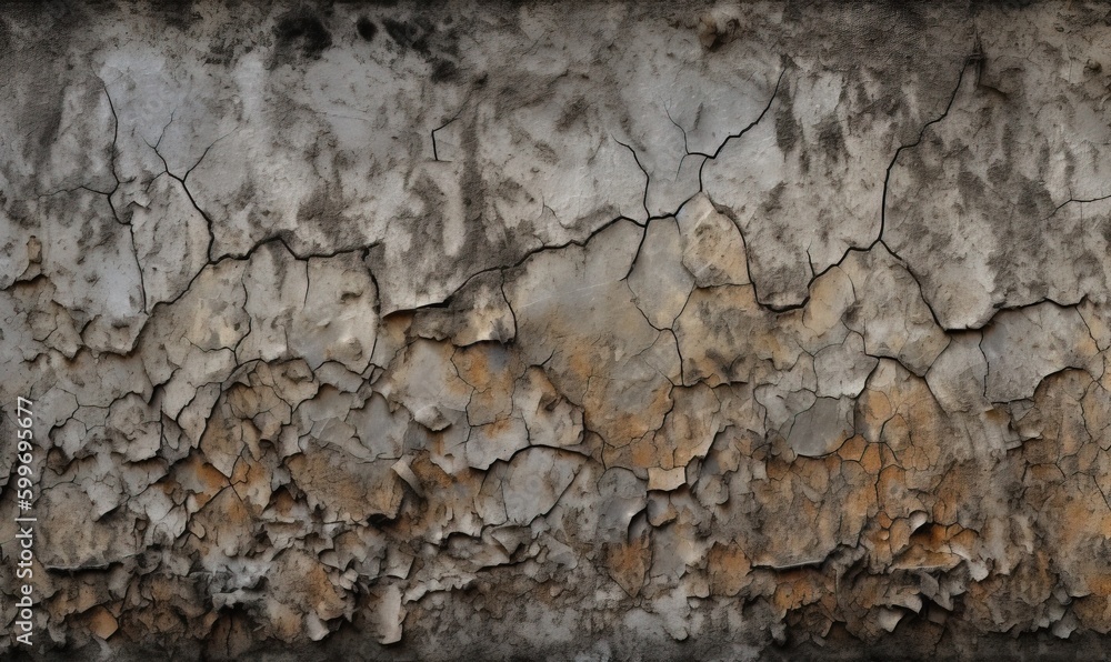  a wall that has a bunch of cracks on it and a black frame.  generative ai