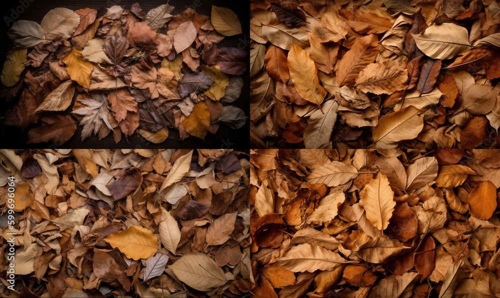 a pile of leaves sitting on top of a wooden floor. generative ai a pile of leaves sitting on top of a wooden floor. generative ai