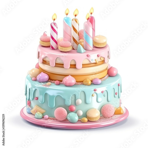 Birthday cake isolated. Illustration AI Generative