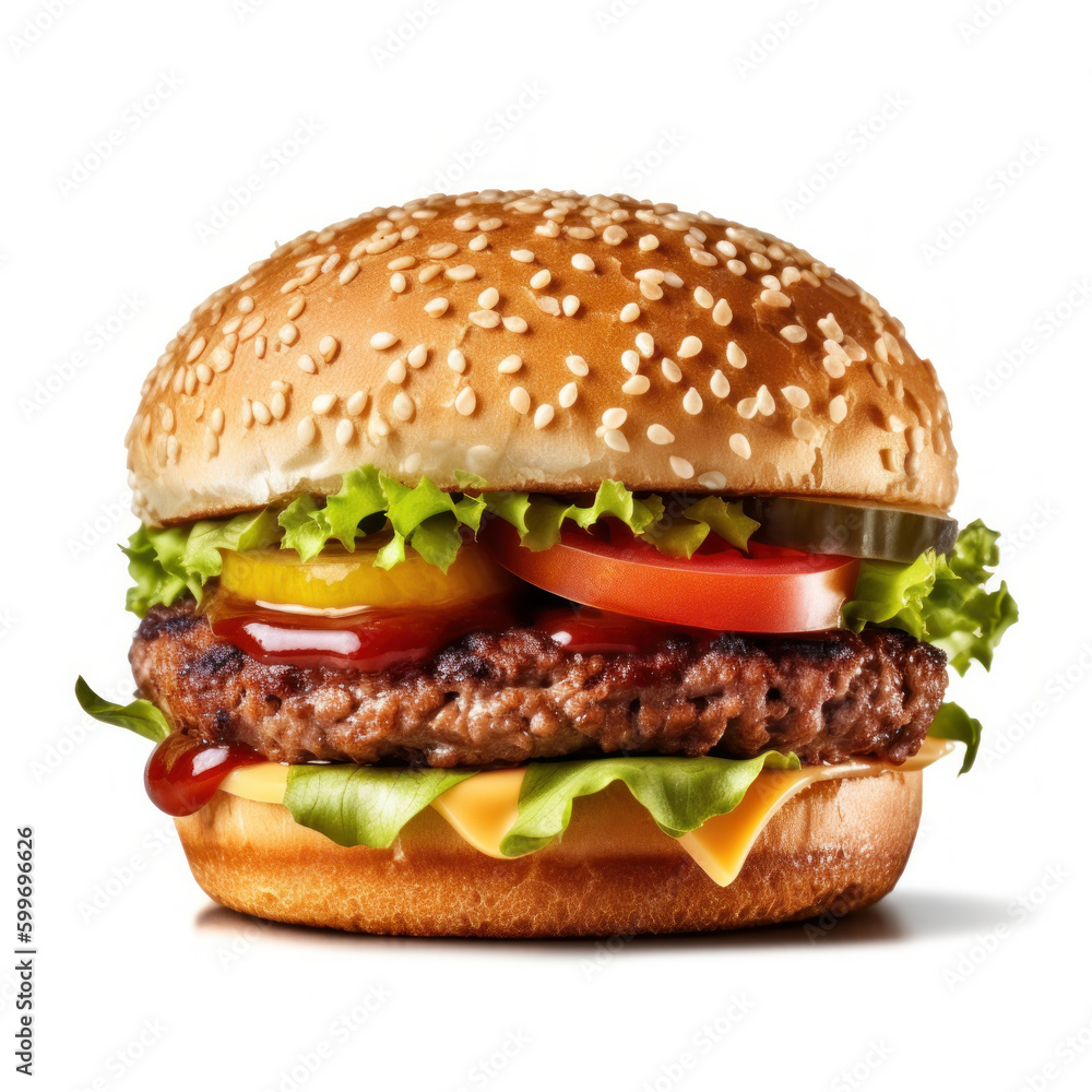 Beef burger isolated. Illustration AI Generative. Beef burger isolated. Illustration AI Generative.