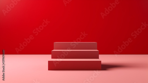 Bold Abstract Red Step Up Podium with Gradient Dimensional Backdrop - Product Mock Up and Display for Cosmetic, Beauty, and Tech Products - Generative AI © AnArtificialWonder