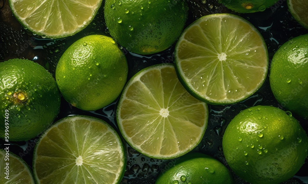 a group of limes sitting on top of a table. generative ai a group of limes sitting on top of a table. generative ai