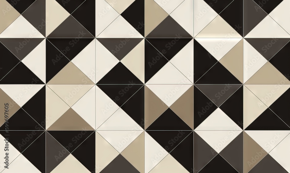 a black and white tiled wall with a pattern of triangles. generative ai a black and white tiled wall with a pattern of triangles. generative ai