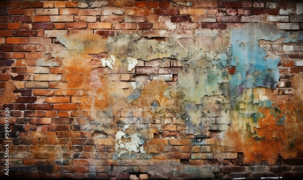 an old brick wall with peeling paint and peeling paint on it. generative ai an old brick wall with peeling paint and peeling paint on it. generative ai