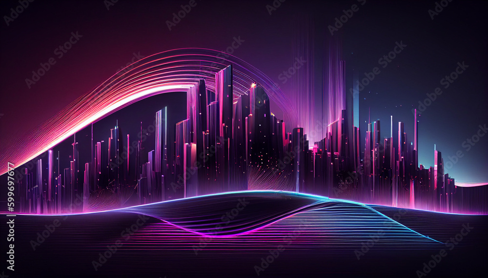 futuristic lines of light on a dark background, in the style of colorful cityscapes