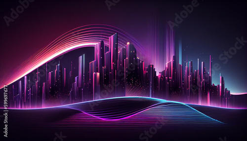 futuristic lines of light on a dark background, in the style of colorful cityscapes