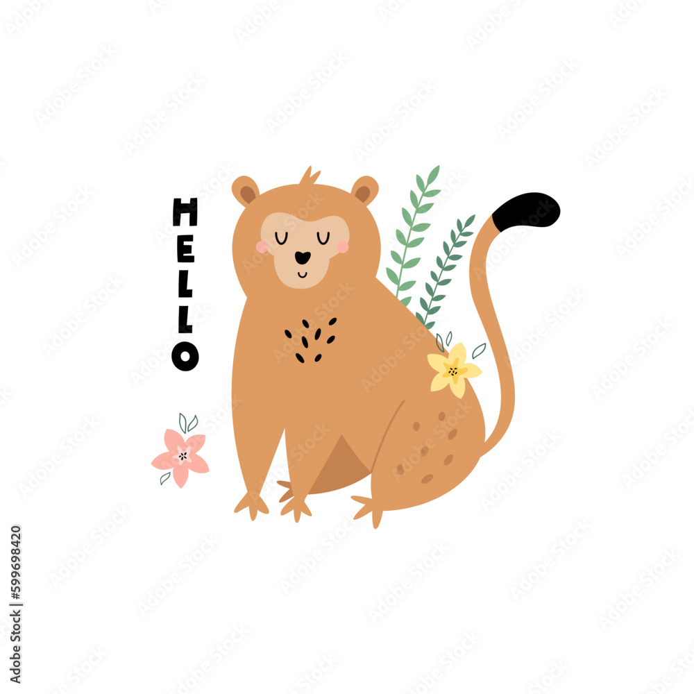 Vector illustration of funny dreaming monkey, ape Vector illustration of funny dreaming monkey, ape