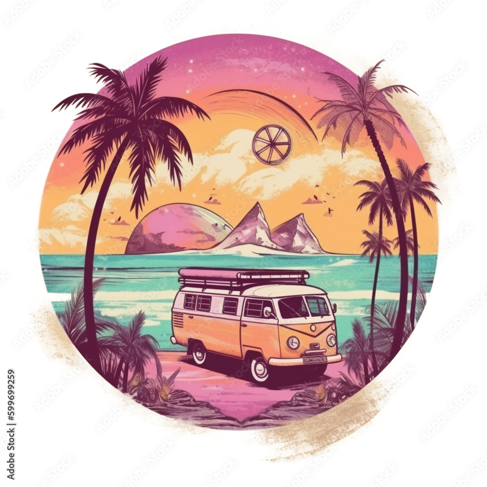 Summer Vacation design, Watercolor png art for sublimation, Generative AI