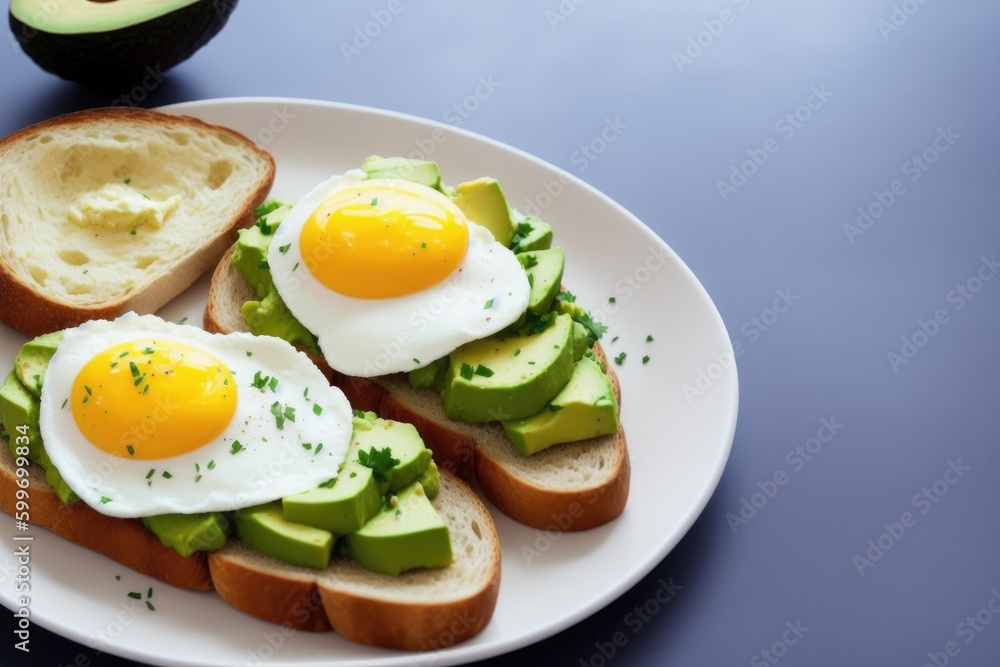 Avocado toast with poached egg on a wooden board, generative ai, healthy food. Breakfast concept. Avocado toast with poached egg on a wooden board, generative ai, healthy food. Breakfast concept.