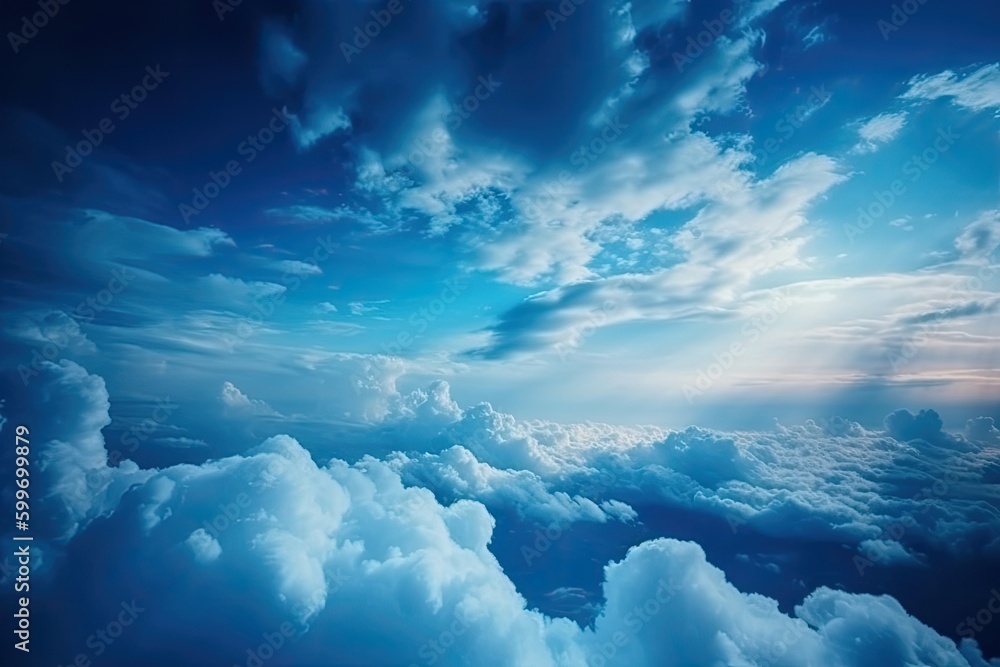 Naklejka premium sunny day with a sky full of fluffy white clouds Generative AI