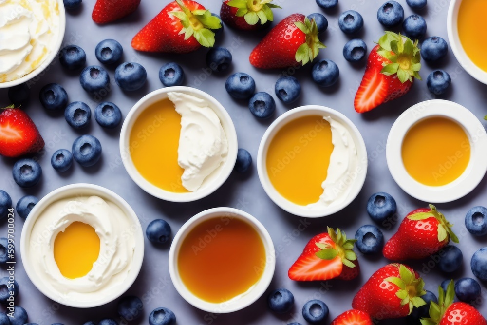 Bowl of homemade yogurt and fresh berries on wooden background, generative ai, healthy food Bowl of homemade yogurt and fresh berries on wooden background, generative ai, healthy food