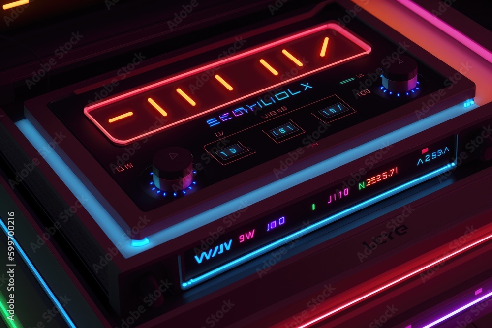 Glowing neon retrofuturstic abstract device interface, generative ai image Glowing neon retrofuturstic abstract device interface, generative ai image