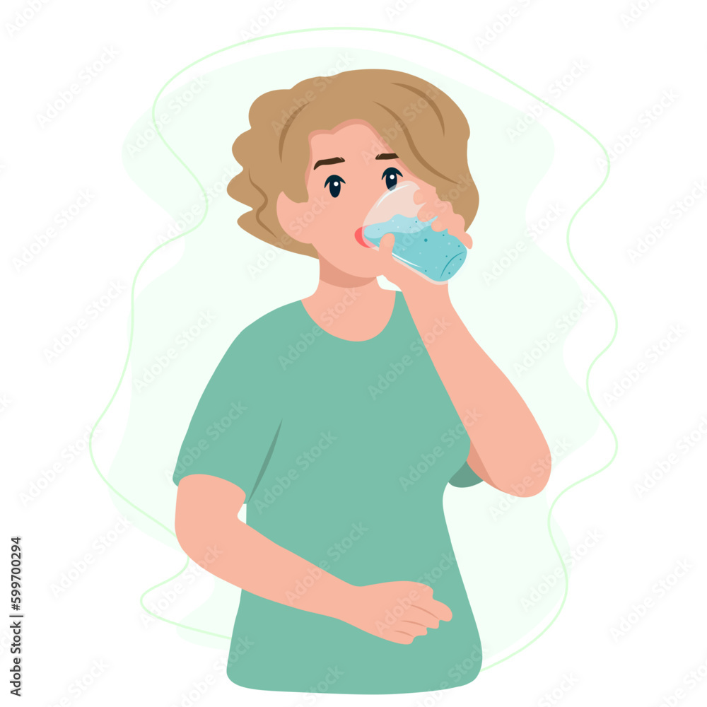 Woman drinking a fresh glass of water. Healthy and Sustainable Lifestyle Concept