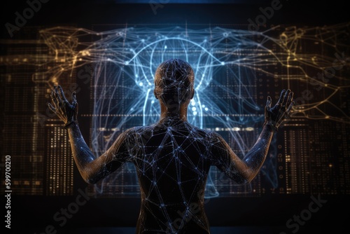Person in front of futuristic computer, Embracing the Power of AI and VR, Generative AI