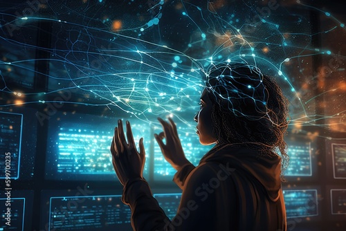 Person in front of futuristic computer, Embracing the Power of AI and VR, Generative AI