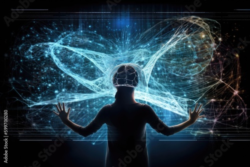 Person in front of futuristic computer, Embracing the Power of AI and VR, Generative AI