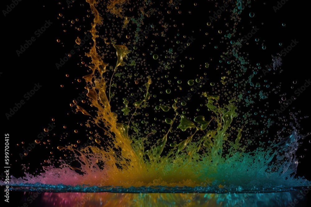 Multicolored abstract substance art, on black background, generative ai