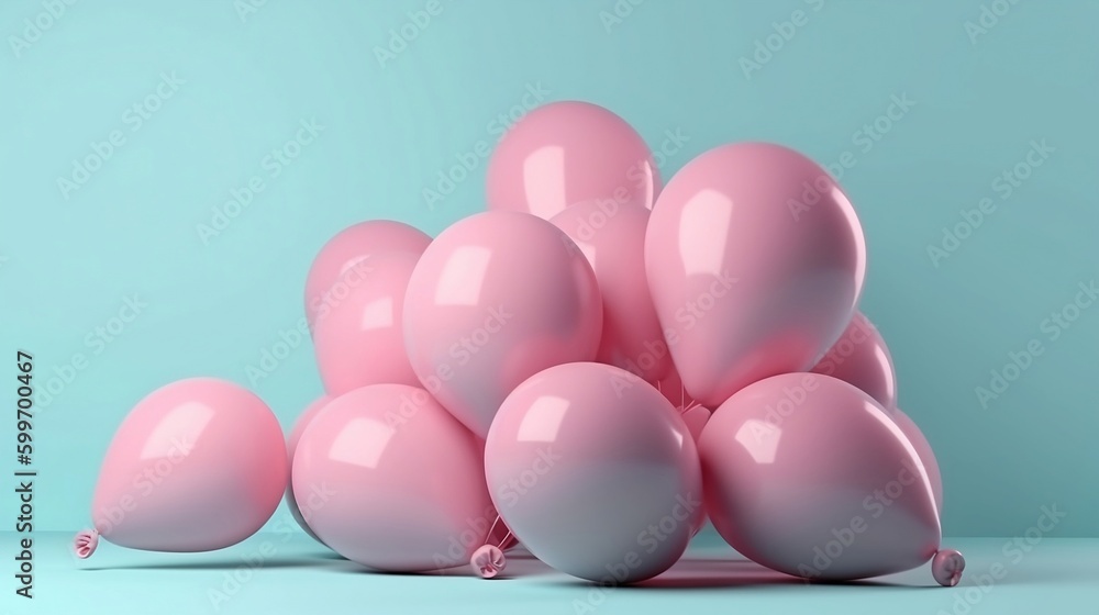 pastel pink balloons on pastel blue background created with generative AI technology pastel pink balloons on pastel blue background created with generative AI technology