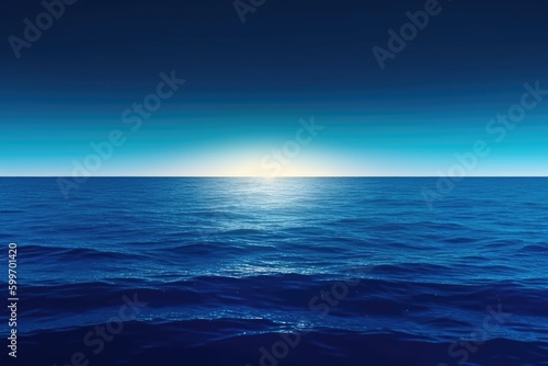 serene seascape with a glowing sun in the horizon Generative AI © AkuAku