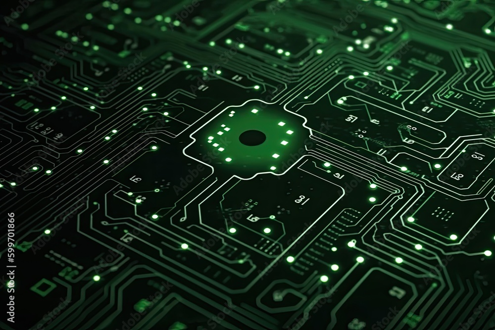 detailed view of a green printed circuit board Generative AI detailed view of a green printed circuit board Generative AI
