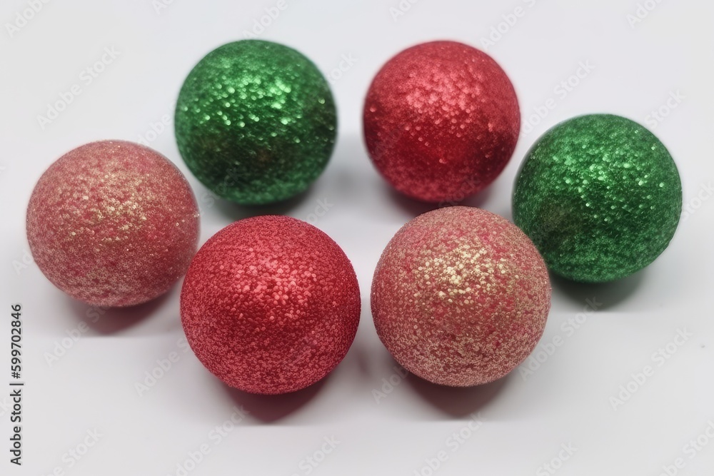 Obraz premium Christmas ornaments in red and green on a white background Generative AI