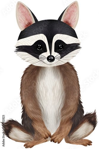 ai-generated, illustration of a cute cartoon raccoon