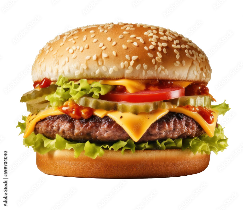 Beef burger isolated. Illustration AI Generative. Beef burger isolated. Illustration AI Generative.