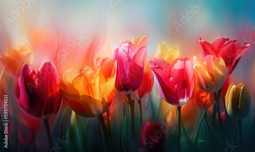  a painting of a bunch of tulips in a field. generative ai