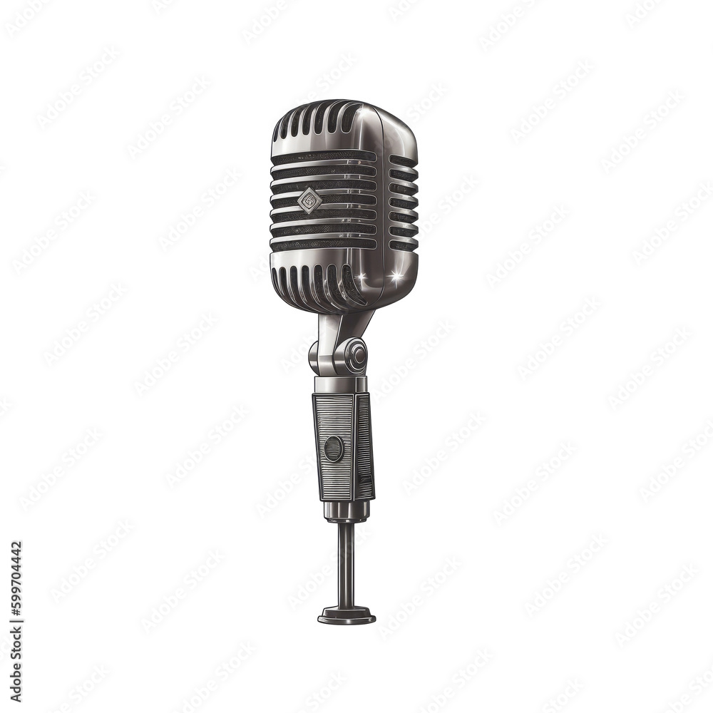 Fototapeta premium Retro microphone isolated. Illustration AI Generative