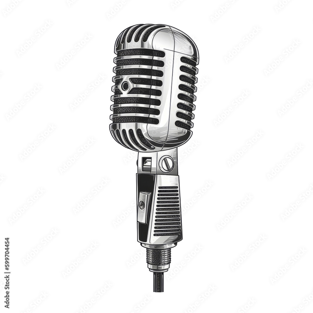 Fototapeta premium Retro microphone isolated. Illustration AI Generative