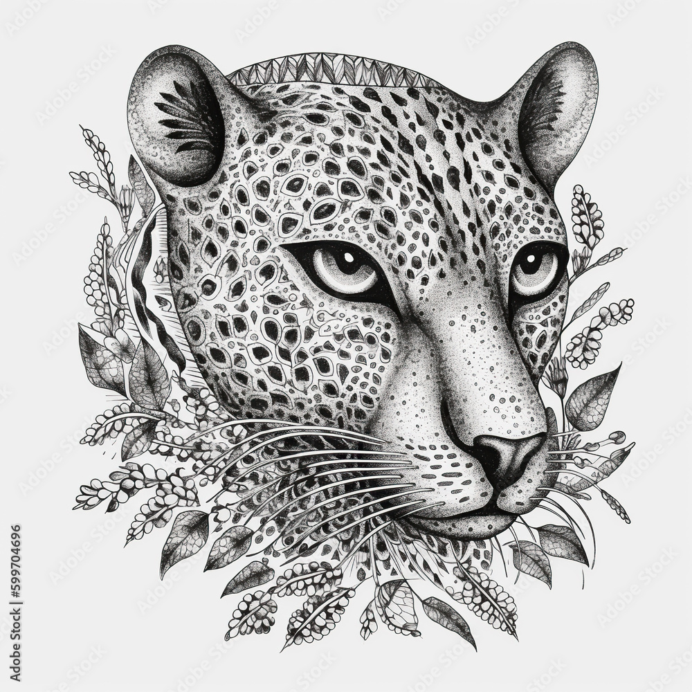 Obraz premium tattoo with fine, dotted strokes. Surreal, fantasy. AI generated.