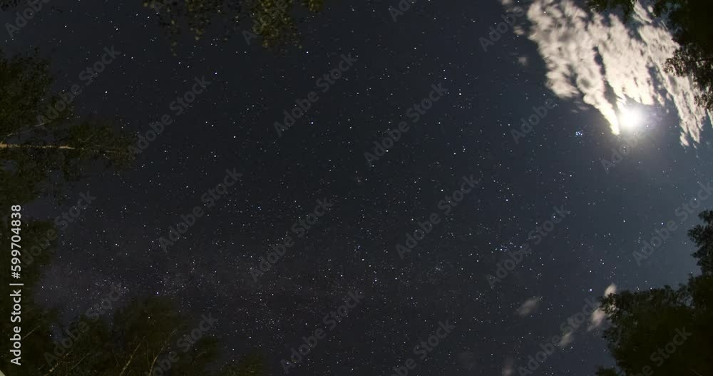 Timelapse Rotating Up At The Night Sky Stars And The Milky Way With A Bright Moon - Telluride, Colorado Timelapse Rotating Up At The Night Sky Stars And The Milky Way With A Bright Moon - Telluride, Colorado