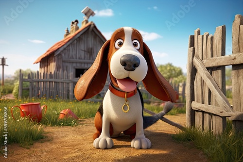 Cute Cartoon Basset Hound o...