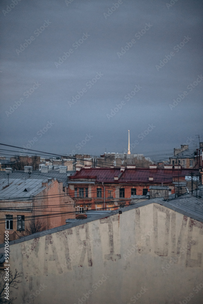 Fototapeta premium Beautiful view from the roof of the historic building to the old district.