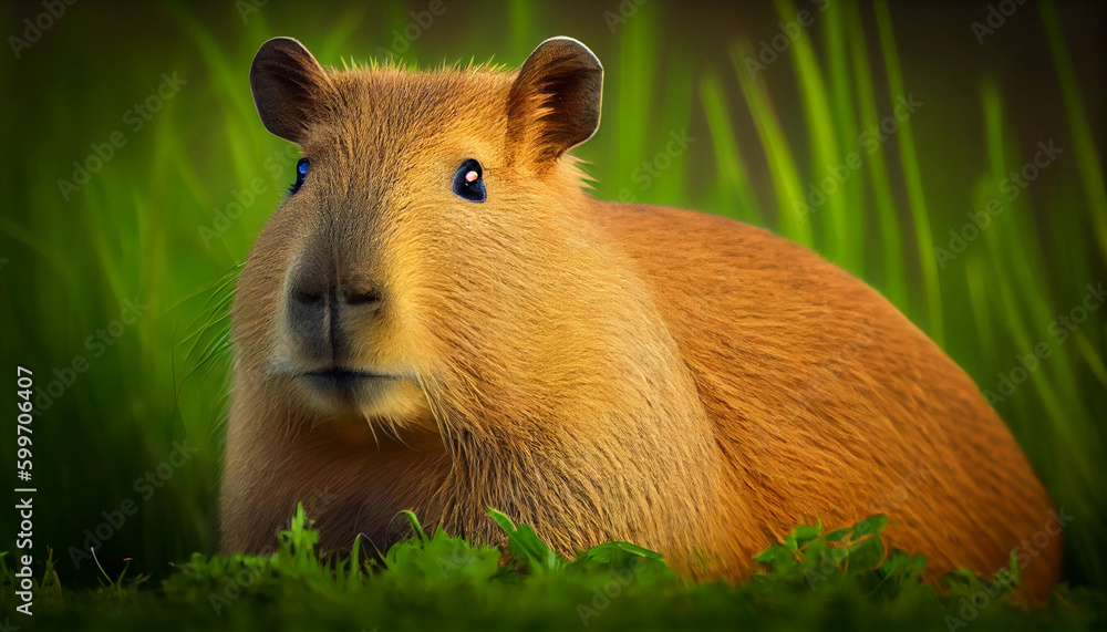 Fototapeta premium Capybara in Nature South America Big Rodent Capybaras Generative AI