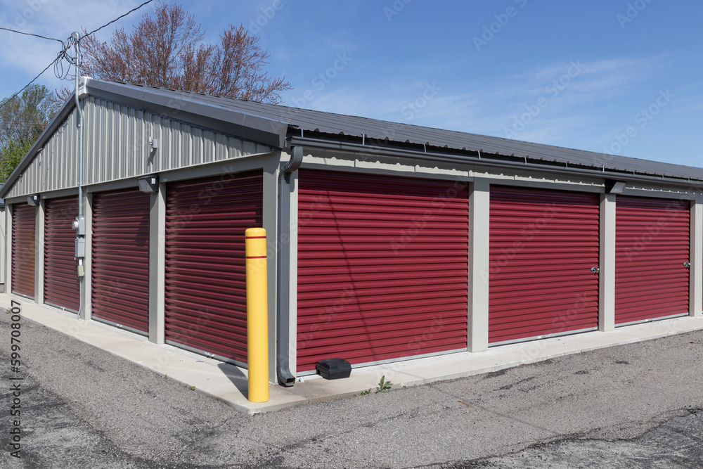 Fototapeta premium Self storage and mini storage garage units. Personal warehouse lockers provide safe and secure storage options.