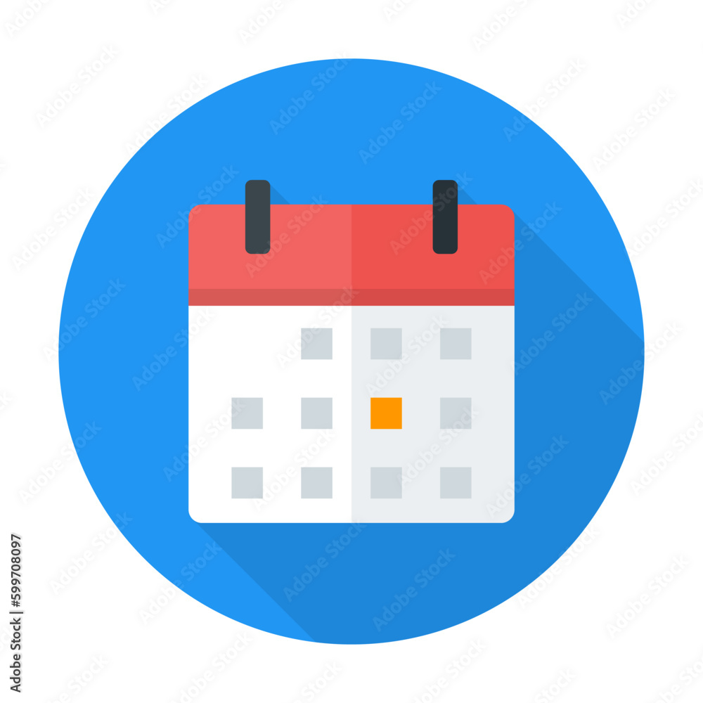 Calendar flat circle icon. Flat stylized circle icon with long shadow Calendar flat circle icon. Flat stylized circle icon with long shadow