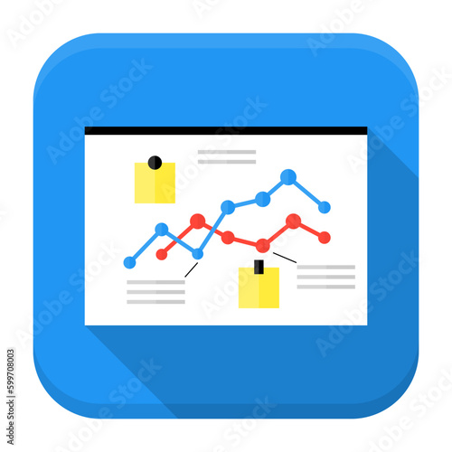Desk with data app icon with long shadow. Flat stylized square app icon with long shadow
