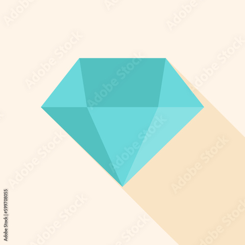 Big blue diamond. Flat stylized object with long shadow