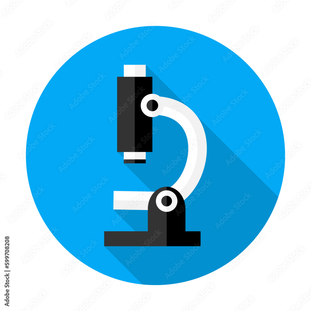 Microscope flat circle icon. Flat stylized circle icon with long shadow Microscope flat circle icon. Flat stylized circle icon with long shadow